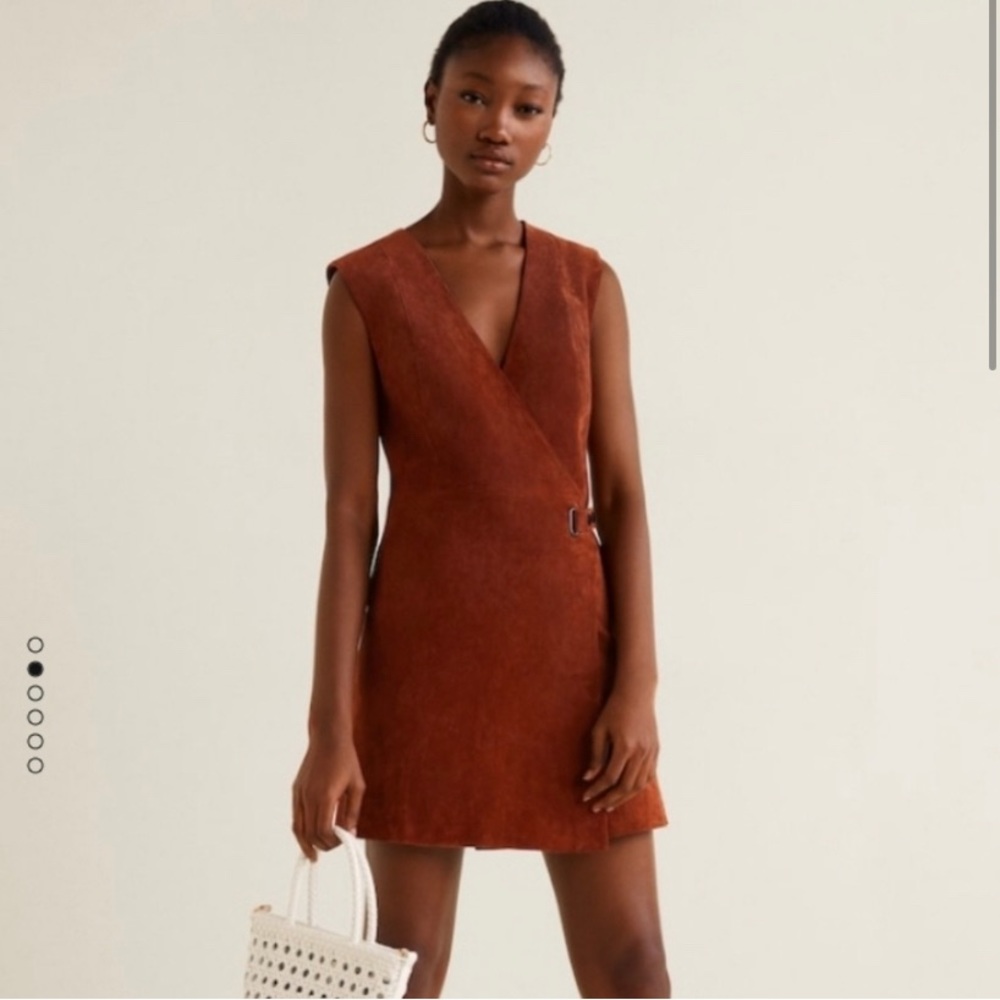 Mango MGN genuine leather suede mini wrap dress - US small - EU med Orange/rust